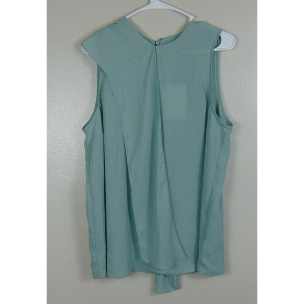 New Who What wear Sage Green Sheer Blouse Top Womens Size XL Sleeveless Tie